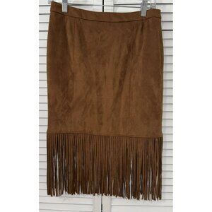 Womens Y2K  Suede Knee Length Midi Fringe Straight Skirt  New Chelsea & Theodore